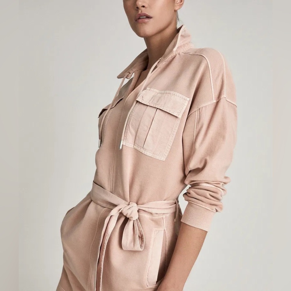 REISS Lila Twin Pocket Jersey Dress in Peach Size Extra Small. - Picture 11 of 13
